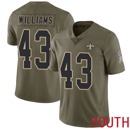 New Orleans Saints Limited Olive Youth Marcus Williams Jersey NFL Football #43 2017 Salute to Service Jersey->youth nfl jersey->Youth Jersey